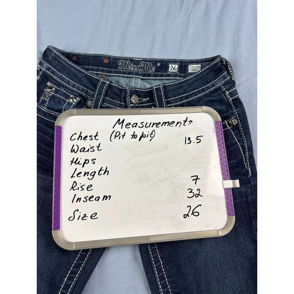 Miss Me JP5445B3 Boot Jeans Low Rise Cross Gem Pockets Dark Wash Size 26 - Picture 7 of 8